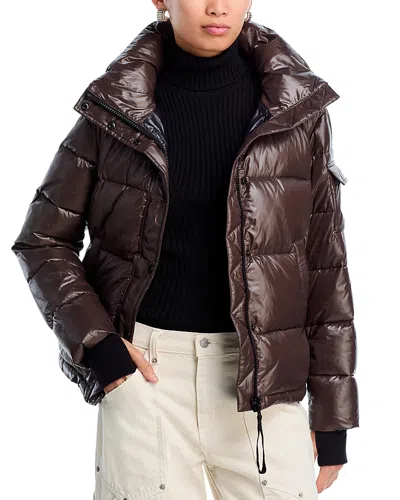 Aqua Ella Gloss Puffer Jacket With Hood - Exclusive In Brown