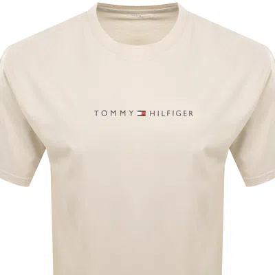 Tommy Hilfiger Logo T Shirt Newsprint Cream In Neutral