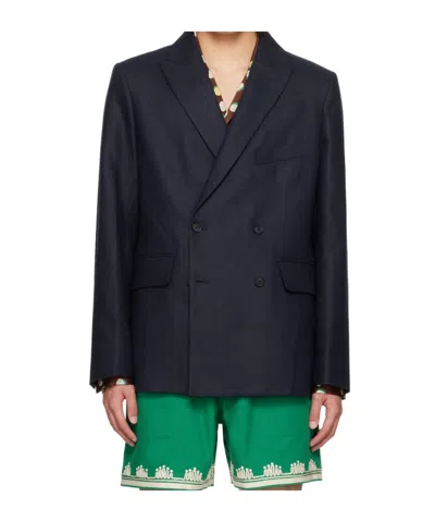 Bode Navy Double-breasted Blazer In Blue