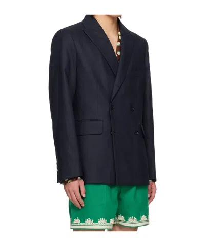 Bode Navy Double-breasted Blazer In Blue