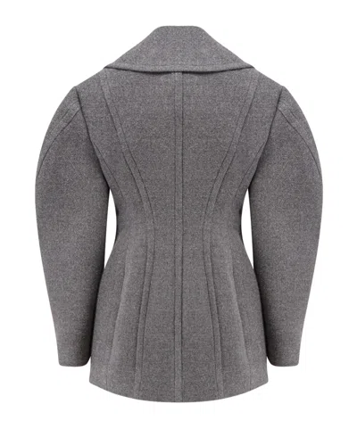 Givenchy Womens Slate Blend Double-breasted Notch-lapels Wool And Silk Coat In Gray