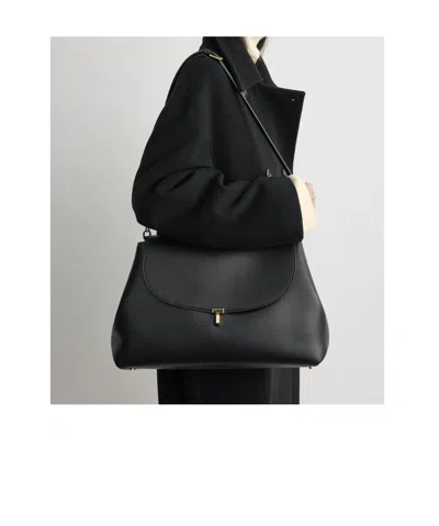 Totême T-lock Foldover Top Shoulder Bag In Black