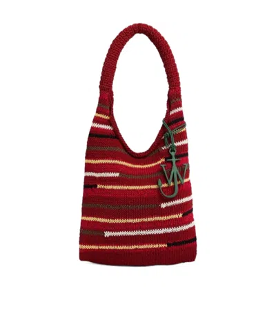 Jw Anderson Striped Knitted Shoulder Bag In Red