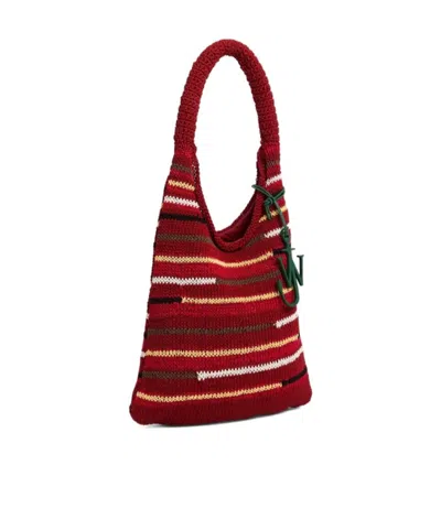 Jw Anderson Striped Knitted Shoulder Bag In Red