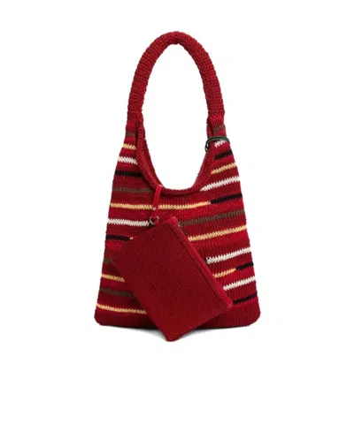 Jw Anderson Striped Knitted Shoulder Bag In Red