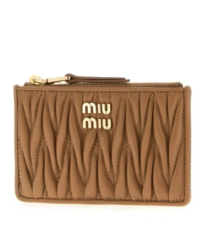 Miu Miu Nappa Leather Card Holder With Quilted Design In Brown