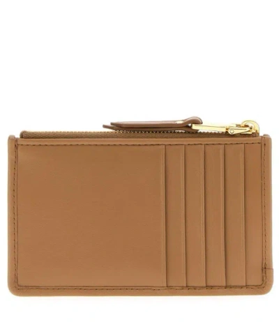 Miu Miu Nappa Leather Card Holder With Quilted Design In Brown