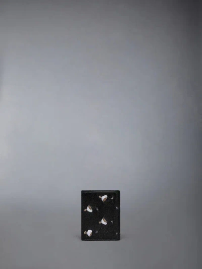 Thom Browne Double Card Holder Embroidered Leather In Black