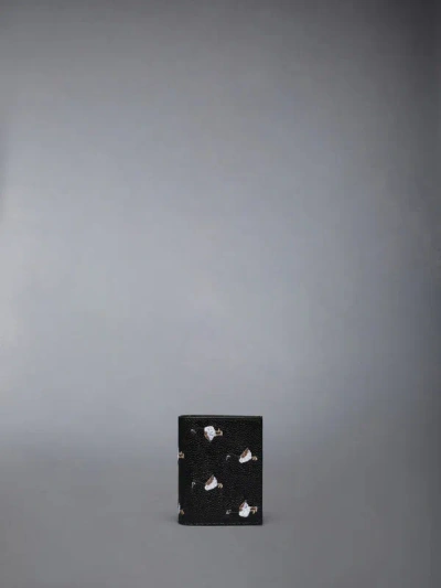 Thom Browne Double Card Holder Embroidered Leather In Black