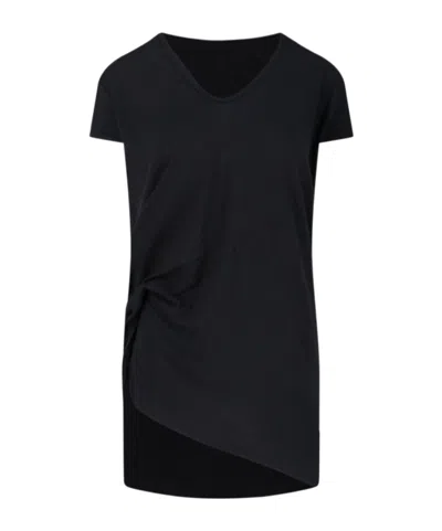Rick Owens Short Sleeves With Asymmetric Hem And V-neckline In Black