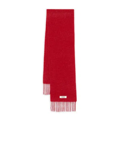 Jacquemus Long Red Scarf With Fringed Ends And Subtle Branding In Red