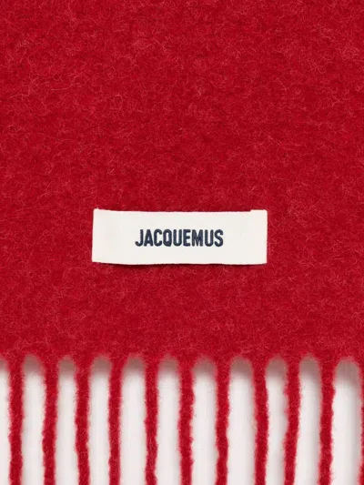 Jacquemus Long Red Scarf With Fringed Ends And Subtle Branding In Red