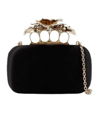 Alexander Mcqueen Satin Clutch Bag Knuckle Duster In Black