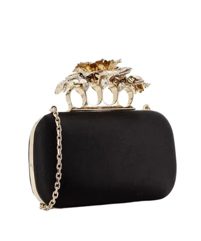 Alexander Mcqueen Satin Clutch Bag Knuckle Duster In Black