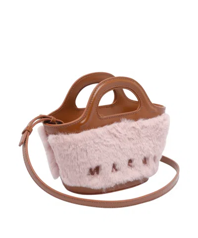 Marni Tropicalia Micro Handbag With Plush Texture In Brown