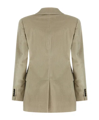 Brunello Cucinelli Corduroy Blazer With Lapel Neckline In Neutral
