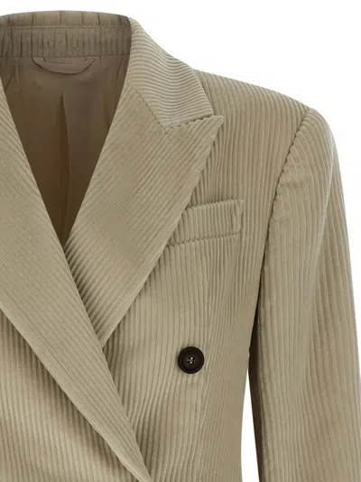 Brunello Cucinelli Corduroy Blazer With Lapel Neckline In Neutral