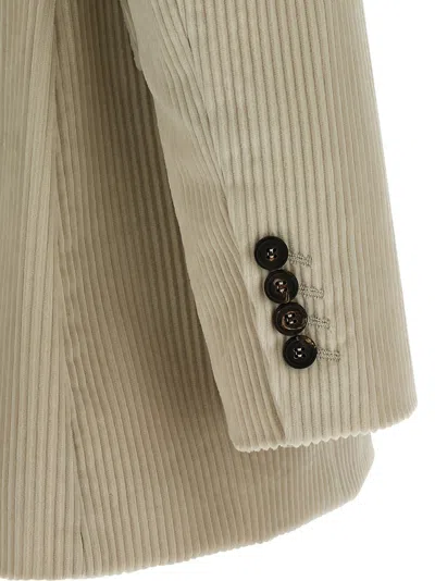 Brunello Cucinelli Corduroy Blazer With Lapel Neckline In Neutral