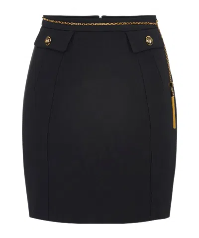 Elisabetta Franchi Black Skirt With Metallic Pendant And Patch Pockets In Fabric Woman In Black