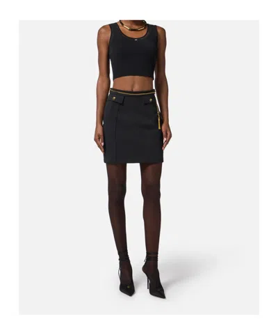 Elisabetta Franchi Black Skirt With Metallic Pendant And Patch Pockets In Fabric Woman In Black