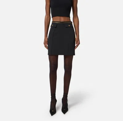 Elisabetta Franchi Black Skirt With Metallic Pendant And Patch Pockets In Fabric Woman In Black