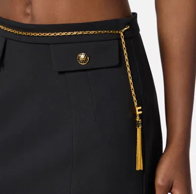 Elisabetta Franchi Black Skirt With Metallic Pendant And Patch Pockets In Fabric Woman In Black