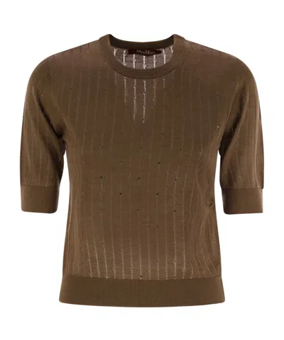Max Mara Studio Pila Wool And Silk Sweater With Sequins In Brown