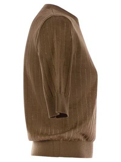 Max Mara Studio Pila Wool And Silk Sweater With Sequins In Brown