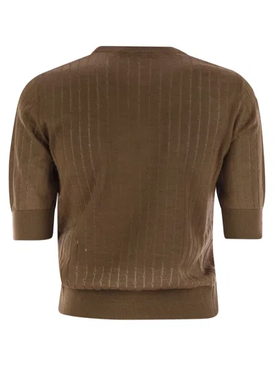 Max Mara Studio Pila Wool And Silk Sweater With Sequins In Brown