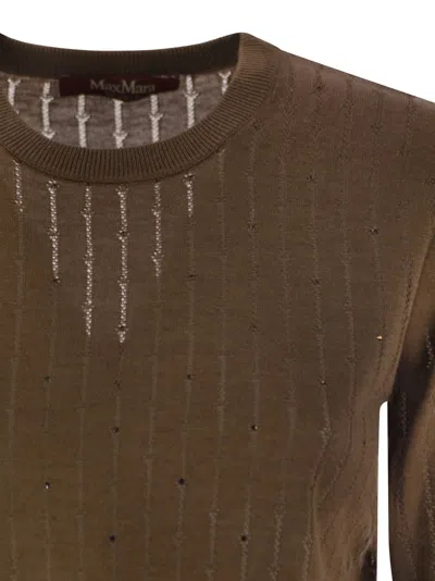 Max Mara Studio Pila Wool And Silk Sweater With Sequins In Brown