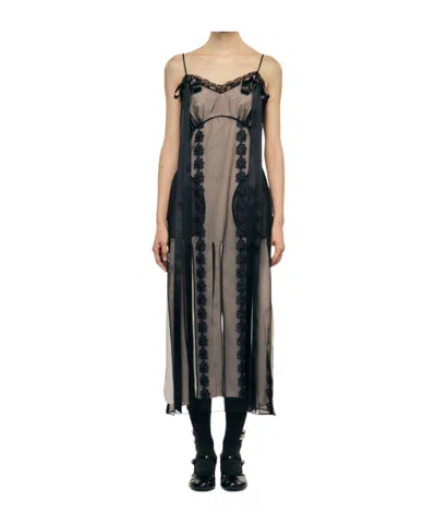 Simone Rocha Bow-detailed Lace-trimmed Chiffon Midi Dress In Black