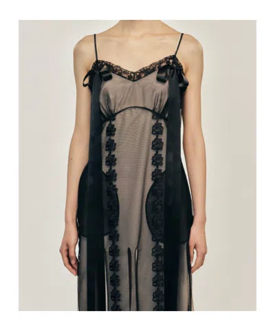 Simone Rocha Bow-detailed Lace-trimmed Chiffon Midi Dress In Black