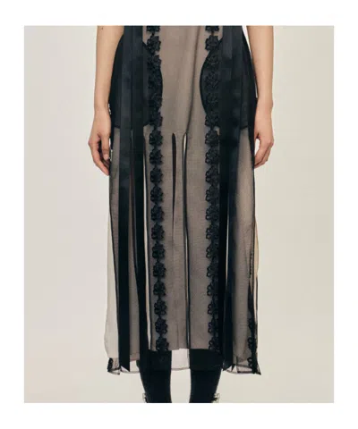 Simone Rocha Bow-detailed Lace-trimmed Chiffon Midi Dress In Black