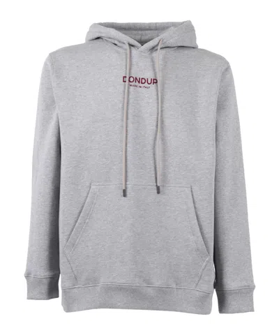 Dondup Light Grey Cotton Hoodie With Adjustable Drawstring In Gray