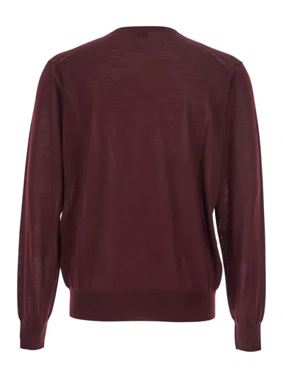 Saint Laurent Bordeaux Crewneck Sweater With Cassandre In Cashmere Man In Burgundy