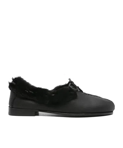 Hereu Fur-trimmed Leather Loafers In Black