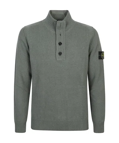 Stone Island Knitted Turtleneck Sweater With Ribbed Collar In Gray