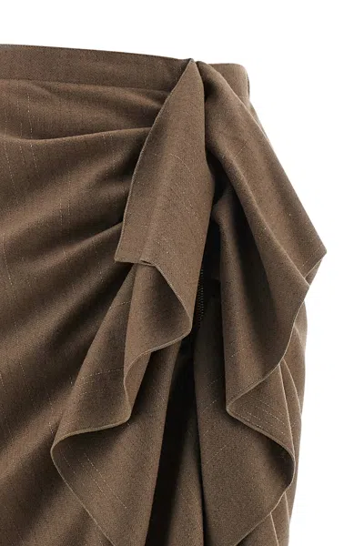 Fabiana Filippi Pinstriped Virgin Wool Midi Skirt With Draping In Brown