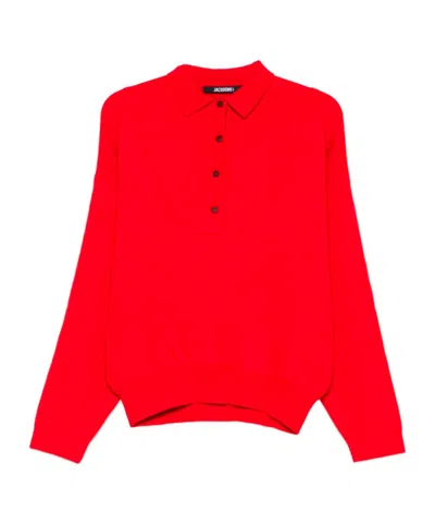 Jacquemus Balloon Wool And Cashmere Polo Sweater In Red
