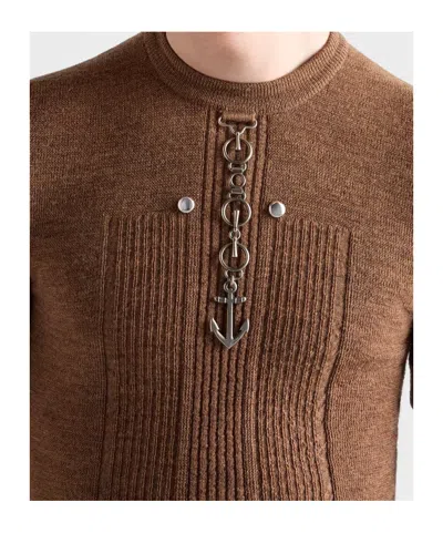 Prada Short Sleeve Wool Knit With Anchor Detail In Brown
