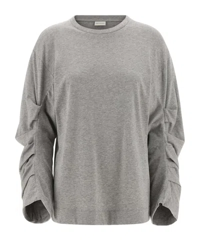 Dries Van Noten T-shirt With Pleated Sleeves Heynas In Gray