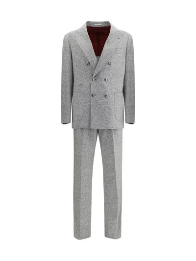 Brunello Cucinelli Tailored Suit Set Double-breasted Jacket In Gray