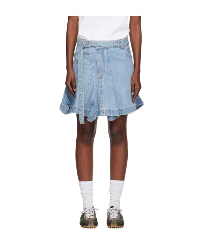 Sacai Blue Asymmetrical Denim Miniskirt In Blue