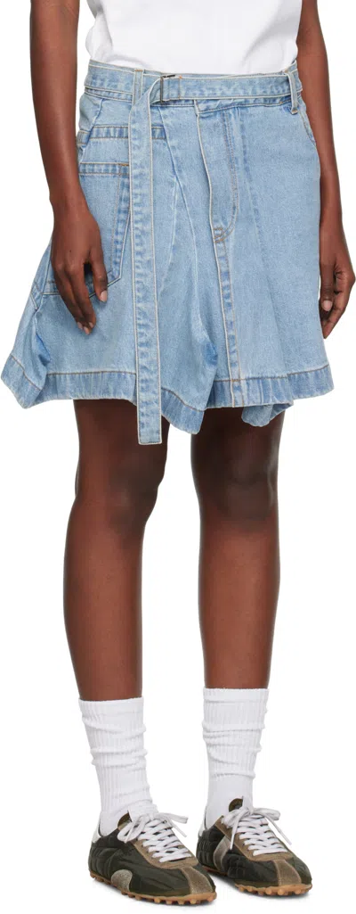 Sacai Blue Asymmetrical Denim Miniskirt In Blue