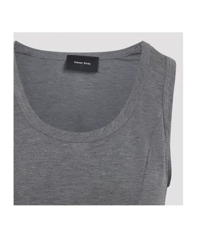 Simone Rocha Cropped Grey Lyocell Tank Top With Asymmetric Hem And Bow Tails In Gray