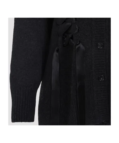 Simone Rocha Womens Charcoal Sculpted Ribbon Stretch-wool Blend Cardigan Xs In Black