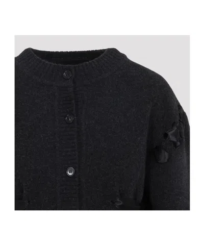 Simone Rocha Womens Charcoal Sculpted Ribbon Stretch-wool Blend Cardigan Xs In Black