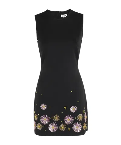 Staud Dahlia Beaded-flower Sleeveless Mini Dress In Black