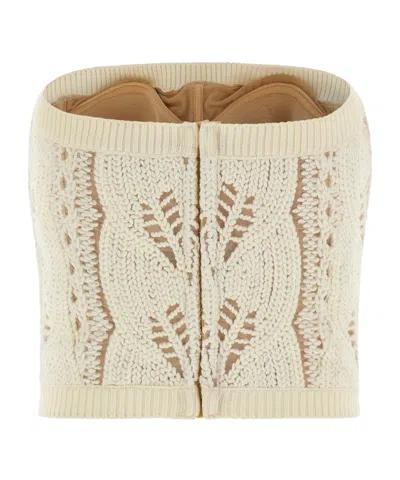 Ermanno Scervino Strapless Cropped Knit Top With Sheer Accents In White