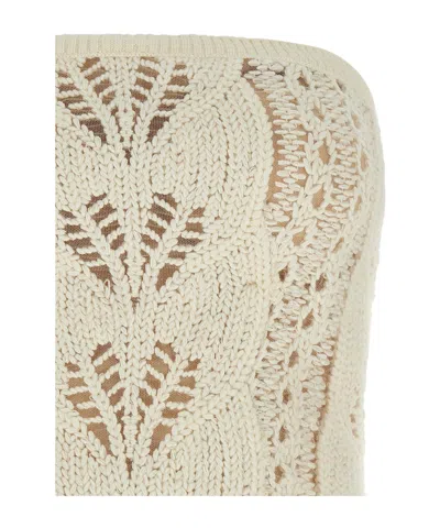 Ermanno Scervino Strapless Cropped Knit Top With Sheer Accents In White